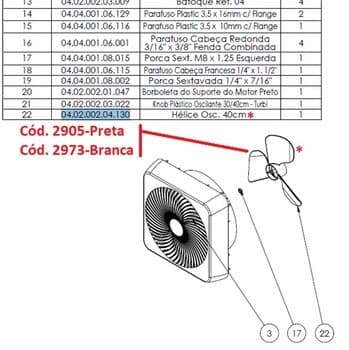 HELICE DE 26CM P/VENTILADOR VENTI-DELTA TURBI 40cm 3PAS PRETO - EIXO-8,0MM PML - C/PORCA N/PONTA)