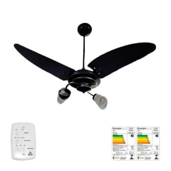 VENTILADOR DE TETO VENTI-DELTA ATHENAS2 110V10,0UF PRETO 3PÁS IRIS TABACO LUMINÁRIA P/2LUZ C/2TULIPAS PL PATA LISA - CHAVE 3VELOCIDADES