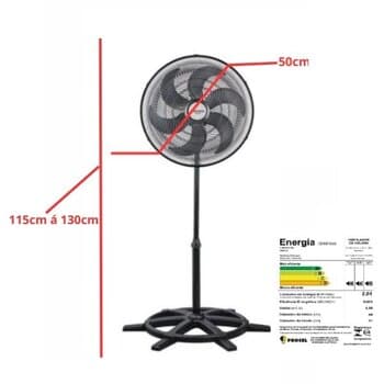 VENTILADOR DE COLUNA 050CM VENTISOL TURBO 6PÁS PREMIUM 110V06UF 135W PRETO HEL-CINZA GRADES PLÁSTICAS - VENTILADOR TURBO 6P OSCILANTE PREMIUM