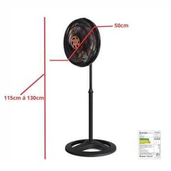 ventilador de coluna 050cm ventisol turbo 6pás premium 110v06uf 135w preto/hélice bronze - grades plásticas - ventilador turbo 6p oscilante premium
