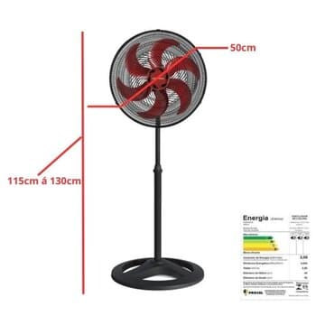 Ventilador De Coluna 050cm Ventisol Turbo 6Pas Premium 220v02uF 135w Preto/Helice VERMELHA - Grades Plasticas - Ventilador Turbo 6P Oscilante Premium