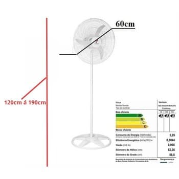 VENTILADOR DE COLUNA 060CM VENTI-DELTA VENTURA OSCILANTE BIV 150W BRANCO HEL-3PAS CHAVE 3-VEL - GRADE METAL