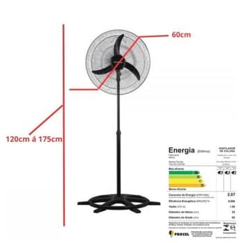 VENTILADOR DE COLUNA 060CM VENTISOL 110V-147W OSC.COMERCIAL NEW PRETO HEL-3PAS GRADE METAL - CHAVE CONTROLE DE VELOCIDADE