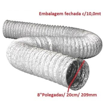 DUTO FLEXIVEL TUBO DE ALUMINIO 20CM P/EXAUSTORES 200MM -PACOTE C/10MT- ALUDEC 6008 P/ATE 140C° 08POL"200MM/208MM