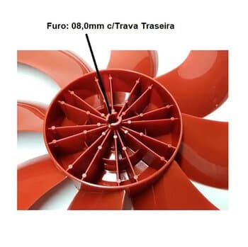 Hélice de 50cm p/Ventilador MONDIAL 8P Vermelha - Turbo Force 8 NVT-50-8P NV-51 - E08,0mm PRD c/T.Traseira - POLISHOP 8P 50cm VENTISOL 60cm WAP FLOW Fw010650