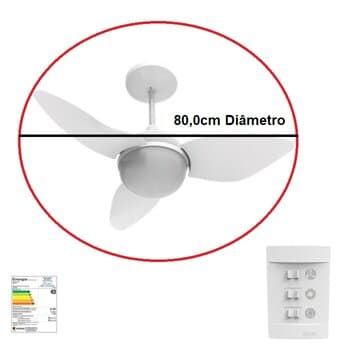 VENTILADOR DE TETO ALISEU SMART 110V BRANCO 3PAS CHAVE 3 VEL CAP-06,0uF LUMINARIA P/2 LAMPADAS - DIAMETRO TOTAL 81,0CM CONSUMO A - foto 1 de 5