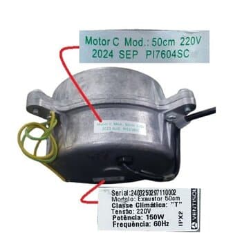 MOTOR P/EXAUSTOR VENTISOL 50CM 220V03,0UF 150W ASY 50/60HZ E12,0MM C/TRAVA N/PONTA -*USAR CAP.03,0UF- MOTOR C EX50220VASY-CLASSE CLIMATICA "T" MR1