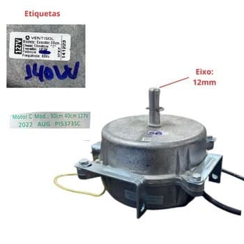 MOTOR P/EXAUSTOR VENTISOL 30CM 40CM 110V06,0UF 140W E12,0MM - *USAR CAP.06,0UF NAO INCLUIDO - MOTOR EX 30/40CM MX PI3478SC
