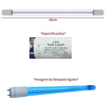 Lâmpada p/Armadilha Luminosa UltraLight Arandela P30LED UVA 6W T8 SUN Bivolts Tubular p/Mata Insetos Mata Moscas - *Vendida p/Unidade