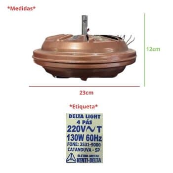 MOTOR P/VENTILADOR DE TETO VENTI-DELTA LUXO 220V COR COBRE P/2 4PAS VINTAGE - C/ROSCA P/LUMINARIA - *USAR C/CAP.04,0UF (2 3 FIOS)