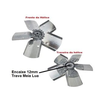 HELICE DE 30CM P/EXAUSTOR VENTISOL 5Pas METAL F12,0MM Ponta Meia Lua C/CUBO FLANGE INJ.PL - FIXAR C/TRAVA N/PONTA DO EIXO