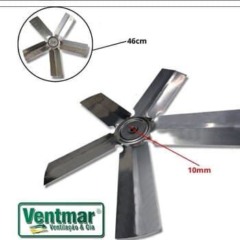HELICE P/EXAUSTOR DE 50CM VENT NEW -5PÁS METAL - ENCAIXE 10,0MM TRAVA C/PARAFUSO LATERAL - HÉLICE EXAUSTOR VENTNEW