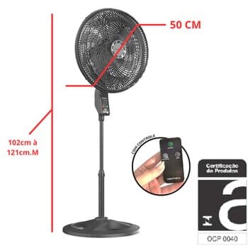 VENTILADOR DE COLUNA 050CM VENTISOL TURBO CONTROL 10PAS BIV150W PRETO HEL-CZA - GRADES PLASTICAS