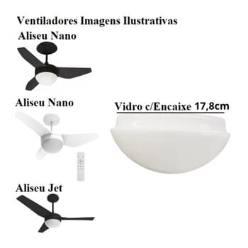 Globo Cúpula Vidro P/Ventilador de Teto ALISEU JET / ALISEU NANO INSPIRE / NANO TECH - P/Luminária 2-Lâmpadas - Leitoso 178mm 17,80cm - GOLA 17,8CM