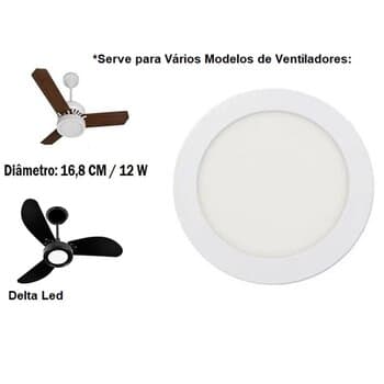 LUMINÁRIA PLAFON PAINEL LED EMBUTIR RD16,0CM P/VENTILADOR DE TETO DELTA LED - 12W6500KBIV BRANCA B/BRANCA - TASCHIBRA 720 LUMENS
