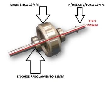 ROTOR DO MOTOR VENTILADOR ARGE MAX 50CM - C/EIXO 11,0MM - ENCAIXE DA HÉLICE 10,0MM - P/ROL-6201 ŔREA DO CONTATO MAGNÉTICO 15MM MAGNÉTICO 70MM C//PINO TRAVA LIMITE DA HÉLICE