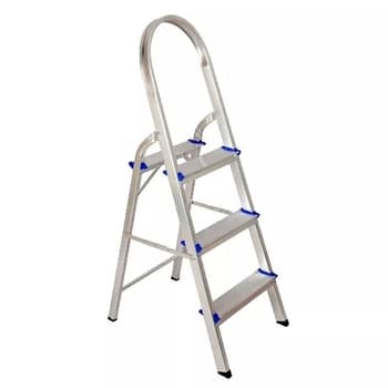 ESCADA DE ALUMINIO DOMESTICA 03 DEGRAUS - F1,21 / A1,12 / PATAMAR 66CM / PESO 2,36KG - REAL ESCADAS RESIDENCIAIS C/ALCA LONGA P/MELHOR APOIO
