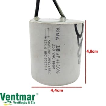 CAPACITOR 018,0UF 2FIOS RD 250VAC - CAPACITOR DE PARTIDA P/MOTORES ELETRICOS / P/PORTAO ELETRONICO - foto 1 de 3