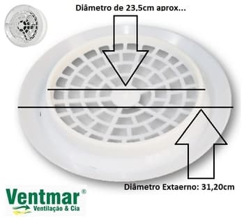 GRADE DE 25CM P/EXAUSTOR LOREN SID 25CM - GRADE PLÁSTICA BRANCA - *VENDIDA P/UNIDADE