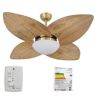 VENTILADOR DE TETO VOLARE DUNAMIS DOURADO VD2 110V10,5UF CHAVE 3VEL 4PAS MDF RADICA IMBUIA LUM.P/2-LAMP. SOQUETE E27