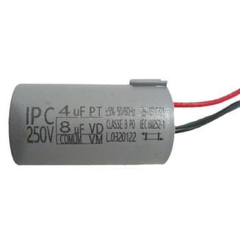 CAPACITOR 012,0UF 3FIOS 4,0+8,0MF RD 250VAC P/VENTILADOR VENTISOL 3VEL, DOMINA OSCILANTE 50CM 127V