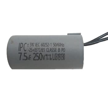 CAPACITOR 007,5UF 2FIOS RD 250VAC P/EXAUSTOR VENTISOL 30CM/40CM/50CM-110V/ VENTILADOR ALISEU-TERRAL GEO SLIM INSPIRE NANO/ DELTA NEW LIGHT/ LATINA 110V/ LOREN SID ORBITAL 50CM-BIV